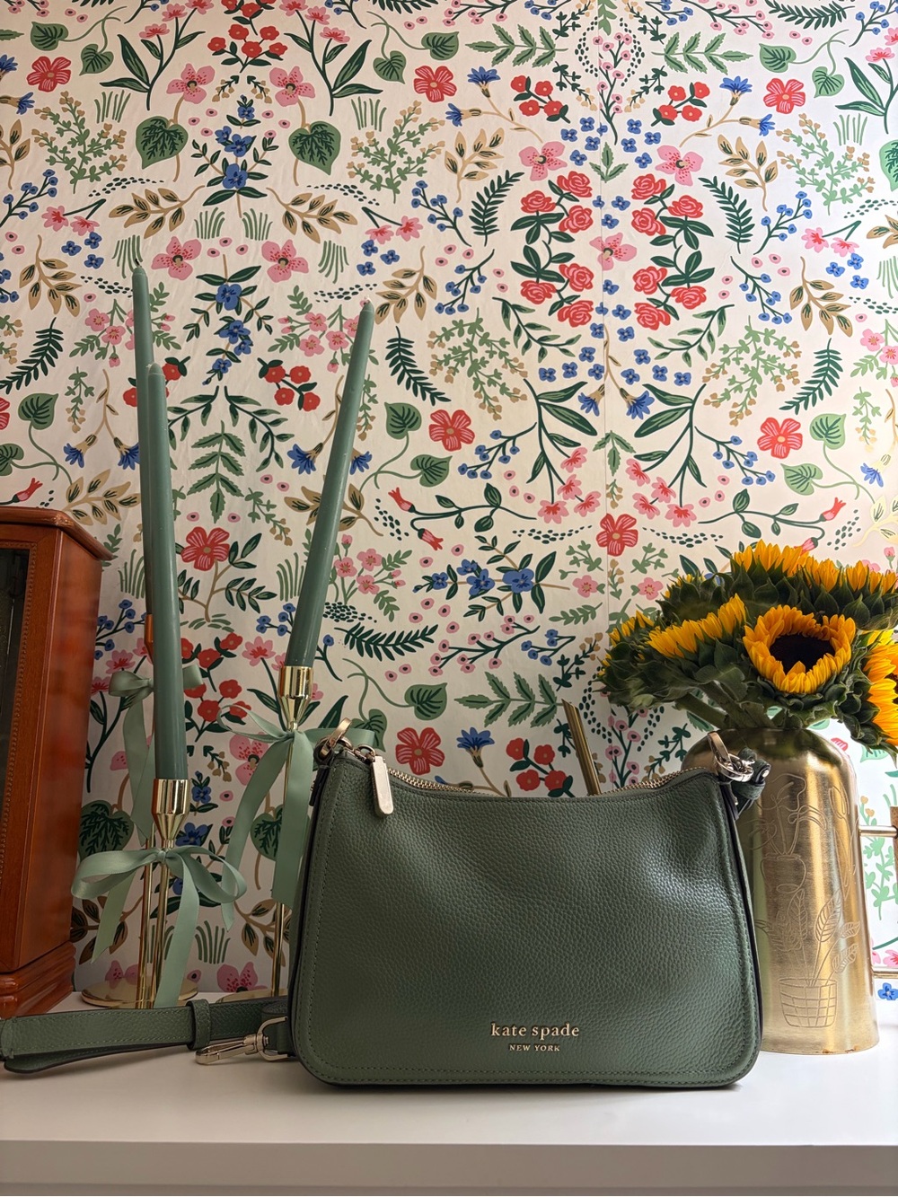 Kate Spade Rosie Green Pebbled Leather Shoulder Bag with dust bag